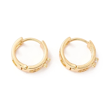 Cubic Zirconia Chunky Huggie Hoop Earrings, Real 18K Gold Plated Heart Filigree Hoop Earrings for Girl Women, Clear, 5x14mm, Pin: 1mm