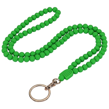 1Pc Silicone ID Card Neck Strap Card Holder, Badge Holder Lanyard, with Alloy Clasps & Key Ring, Lime, 460mm