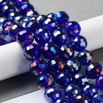 Electroplate Glass Bead Strands, AB Color Plated, Faceted(96 Facets), Round, Blue, 12mm, Hole: 2mm, about 50pcs/strand, 22.4 inch