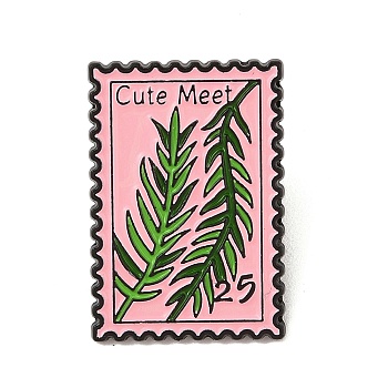 Leaf/Flower Alloy Brooches, Plant Stamp Enamel Pins, Rectangle, Pink, 30x20.5mm