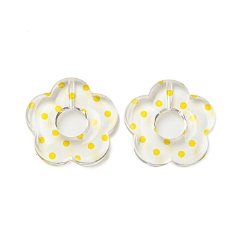 Transparent Printed Acrylic Beads, Flower, Yellow, 26x27x5mm, Hole: 1.6mm