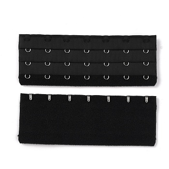 Polyester Women's 3 Rows x 7 Hooks Longline Corset Bra Extender, for Bustiers Shapewear Waist Cincher, with Stainless Steel Rings & Hooks, Black, 134x52x3.5mm