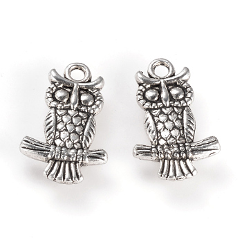 Tibetan Style Alloy Pendants, Owl, Cadmium Free & Nickel Free & Lead Free, Antique Silver, 19x12.5x3mm, Hole: 2mm, about 800pcs/1000g