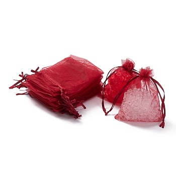Organza Gift Bags with Drawstring, Jewelry Pouches, Wedding Party Christmas Favor Gift Bags, Dark Red, 12x9cm