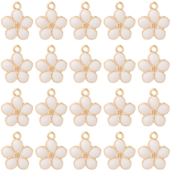 30Pcs Light Gold Plated Alloy Enamel Pendants, Flower, Lavender Blush, 17x14.5x1.5mm, Hole: 1.6mm