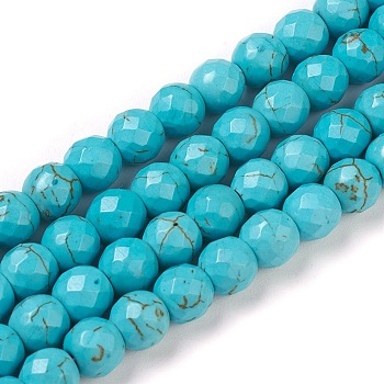 Synthetic Turquoise Beads Strands, Dyed, Faceted, Round, 10x9~9.5mm, Hole: 1mm, about 41pcs/strand, 14.5 inch(37cm)
