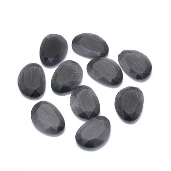 Cat Eye Cabochons, Faceted, Nuggets, Gray, 17.5x12.5x3.5mm