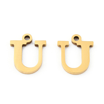 201 Stainless Steel Charms, Alphabet, Letter.U, 9x7.5x1mm, Hole: 1mm