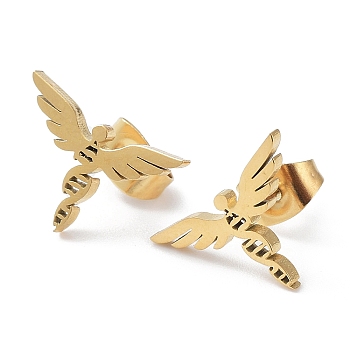 304 Stainless Steel Stud Earrings, Angel, Golden, 10x14.5mm