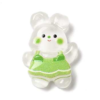 Translucent Resin Decoden Cabochons, Cartoon Rabbit with Dress, Green, 27x19.5x7mm