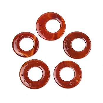 Natural Agate Dyed Big Pendants, Donut/Pi Disc Charms, 3-Hole, Red, 52~56x7~8mm, Hole: 2mm