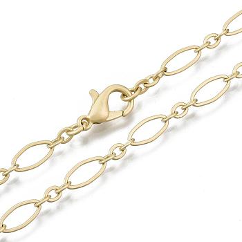 Brass Cable Chains Necklace Making, with Lobster Claw Clasps, Matte Gold Color, 17.71 inch(45cm) long, Link 1: 9x4x0.6mm,  Link 2: 3.5x3x0.6mm, Jump Ring: 5x1mm