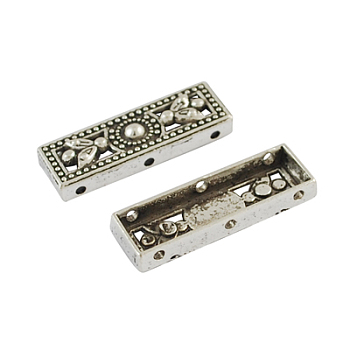 Alloy Multi-Strand Links,  Cadmium Free & Lead Free, Rectangle, Antique Silver, 25x8x4mm, Hole: 1mm