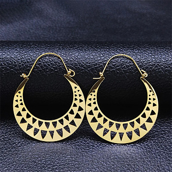 304 Stainless Steel Hollow Moon Hoop Earrings, Bohemia Theme Earrings, Golden, 45x35x1mm