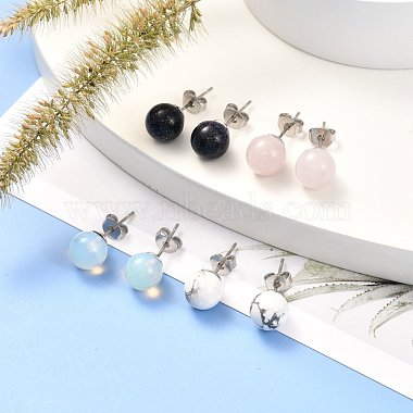 Natural & Synthetic Gemstone Bead Stud Earrings for Women or Men(EJEW-JE04626)-3