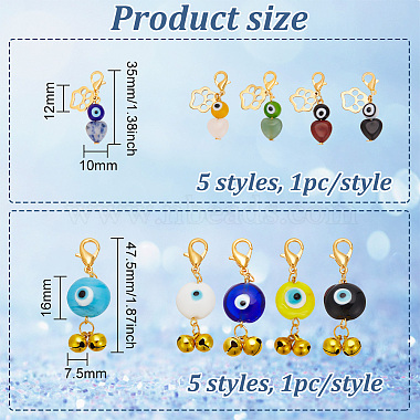 2 セット 2 スタイルの天然宝石のハートとベルのペンダント装飾(HJEW-FG0001-17)-2