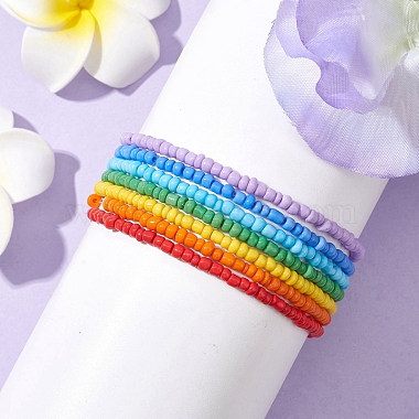 7 PCS Rainbow Style Glass Seed Beads Bracelets Sets for Women(BJEW-JB10065-01)-3