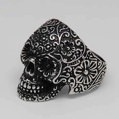 Personalized Retro Halloween Jewelry Sugar Skull Rings for Men(RJEW-F006-163)-2