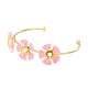 Alloy Flower with Imitation Pearl Beaded Open Cuff Bangle for Women(BJEW-D054-02G-01)-3