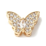Brass Micro Pave Cubic Zirconia Beads, Cadmium Free & Nickel Free & Lead Free, Butterfly, Clear, Real 18K Gold Plated, 8.5x12x5.5mm, Hole: 2mm(KK-A253-10G)