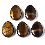 Natural Tiger Eye Pendants, Teardrop, 25x18x8~9mm, Hole: 1.6mm(G-N0326-74A)