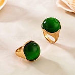 304 Stainless Steel Cat Eyes Finger Rings for Women, Golden, Green, 18mm(RJEW-Z143-02G-02)
