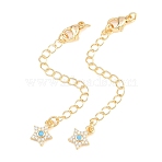 Brass Curb Chain Extender, End Chains with Lobster Claw Clasps and Cubic Zirconia Charms, Star, Golden, 73mm, Hole: 2.4mm(KK-P354-11G)