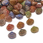 Handmade Lampwork Beads, Golden Metal Enlaced, Shell Shape, 10.5x12.5x8mm, Hole: 1mm(LA-CBAD2DB-17A)