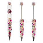 2Pcs Polymer Clay Rhinestones Ball-Point Pen, Beadable Pen, with Iron Findings, for DIY Personalized Pen with Jewelry Beads, Heart, Fuchsia, 145x15~16mm, 2pcs/set(OFST-TA0001-03B)