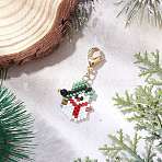 Christmas Themed Glass Seed Beaded Pendant Decorations, with 304 Stainless Steel Lobster Claw Clasps, Snowman, 43mm(HJEW-MZ00341-03)