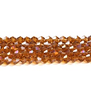 Transparent Electroplate Glass Beads Strands, AB Color Plated, Faceted, Bicone, Dark Orange, 4x4mm, Hole: 0.8mm, about 82~85pcs/strand, 12.01~12.2 inch(30.5~31cm)(EGLA-A039-T4mm-B28)