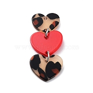 Valentine's Day Opaque Acrylic Pendants, with Iron Jump Rings, Leopard Print Heart, Red, 50x20.5x2.5mm, Hole: 1.8mm(OACR-P025-C03)