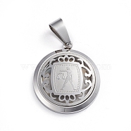 304 Stainless Steel Pendants, Flat Round with 12 Constellation/Zodiac Sign, Stainless Steel Color, Libra, 29x25x4.5mm, Hole: 9x5mm(STAS-I143-08P-06)