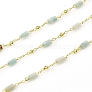 3.28 Feet Handmade Natural Amazonite Beaded Chains, Real 18K Gold Plated Plated Brass Chains, Soldered, Long-Lasting Plated, 4~5x2~2.5mm, Beads: 2mm, Link: 2x1x0.2mm and 2x1.5x0.2mm(X-CHC-E021-01C)