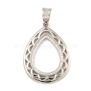 925 Sterling Silver Pendant Setting with Prongs Mounting, Open Back Settings, Teardrop, Real Platinum Plated, 21.5x15x2mm, Hole : 3x3.5mm, Tray: 11x8mm(STER-B005-29P)