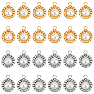 Unicraftale 24Pcs 2 Colors 304 Stainless Steel Pendants, with White Plastic Imitation Pearl Beads, Round, Mixed Color, 12x9.5x3mm, Hole: 1.8mm, 12pcs/color(STAS-UN0040-36)