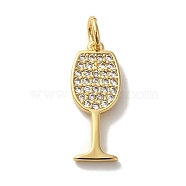 Brass Micro Pave Cubic Pendants, Real 18K Gold Plated, Wine Glass, Cadmium Free & Lead Free, Golden, 18x7x1.5mm, Hole: 3mm(KK-U027-07G-01)