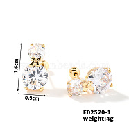 Summer Countryside Style Copper Zirconia Stud Earrings for Women, Golden, 16x9mm(QN0199-1)