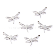 304 Stainless Steel Charms, Laser Cut, Dragonfly, Stainless Steel Color, 12x8x1.1mm, Hole: 1mm(STAS-O142-15P)