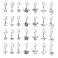 Tibetan Style Alloy Pendant Decorations, with Zinc Alloy Lobster Claw Clasps, Bees, Antique Silver & Platinum, 27~37mm, 28pcs/set(HJEW-AB00611)