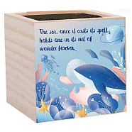 Willow Wood Planters, Flower Pots, for Garden Supplies, Square with Word, Whale, 75x75x75mm(DIY-WH0294-009)