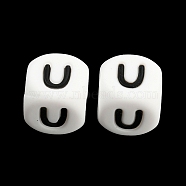 20Pcs White Cube Letter Silicone Beads 12x12x12mm Square Dice Alphabet Beads with 2mm Hole Spacer Loose Letter Beads for Bracelet Necklace Jewelry Making, Letter.U, 12mm, Hole: 2mm(JX432U)