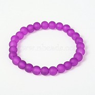 Stretchy Frosted Glass Beads Kids Bracelets for Children's Day, Purple, 42mm(BJEW-JB01768-02)
