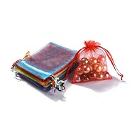 Mixed Color Organza Gift Bags, Jewelry Mesh Pouches for Wedding Party Christmas Gifts Candy Bags, Rectangle, about 10cm wide, 12cm long(X-OP001M)
