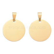 201 Stainless Steel Pendants, Manual Polishing, Flat Round, Stamping Blank Tag, Golden, 25x1.5mm, Hole: 8.5x3.5mm(STAS-S105-T592-25-2)