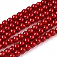 Baking Painted Pearlized Glass Pearl Round Bead Strands, Crimson, 4~5mm, Hole: 1mm, about 210pcs/strand, 31.4 inch(X-HY-Q003-4mm-74)