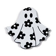 Halloween Theme Opaque Ghost Acrylic Jewelry Pendant, White & Black, Ghost, 33.5x34x2.5mm, Hole: 1.6mm(MACR-D036-03A)