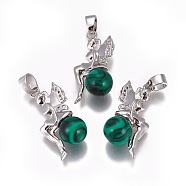 Synthetic Malachite Pendants, with Platinum Tone Brass Findings, Fairy, 25~26x12~13x8mm, Hole: 3.5x5.5mm(G-L512-E02)
