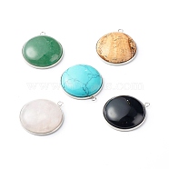 Handmade Natural & Synthetic Gemstone Pendants, with 304 Stainless Steel Settings, Half Round, Stainless Steel Color, 30x26.5x7.5mm, Hole: 2.2mm(PALLOY-JF00800)