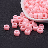 Opaque Acrylic European Beads, Large Hole Beads, Barrel, Pink, 9x6mm, Hole: 4mm(X-PL338-6)